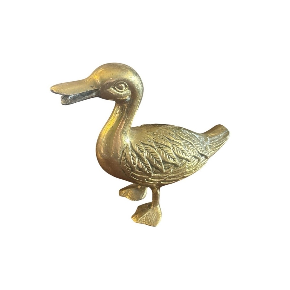 Vintage MCM Brass Duck 6" Tall Home Decor Country Folk Art Figurine